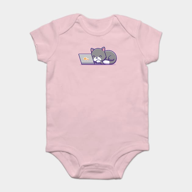 Cute Cat And Laptop Baby Bodysuit by Catalyst Labs
